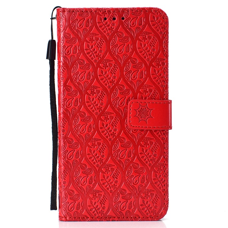 Imprint Leaf Wallet Leather Stand Cover for Xiaomi Pocophone F1 / Poco F1 - Red-2