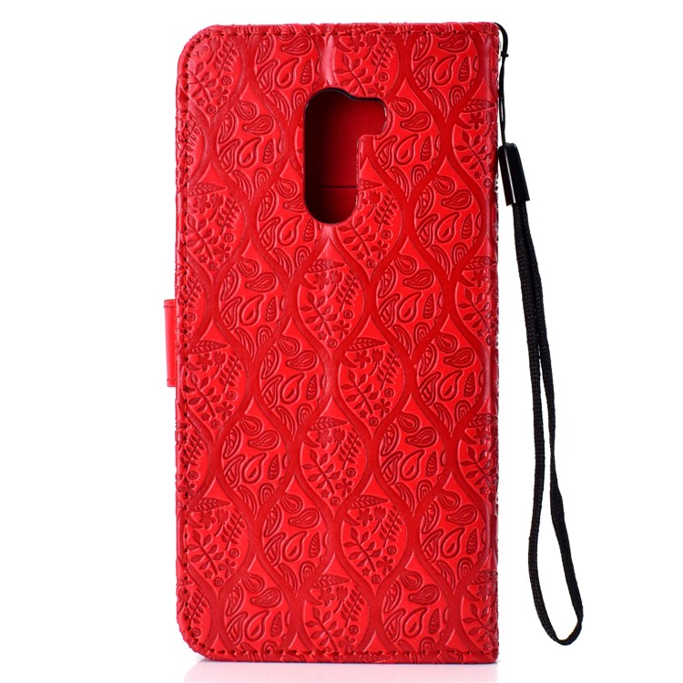 Imprint Leaf Wallet Leather Stand Cover for Xiaomi Pocophone F1 / Poco F1 - Red-3
