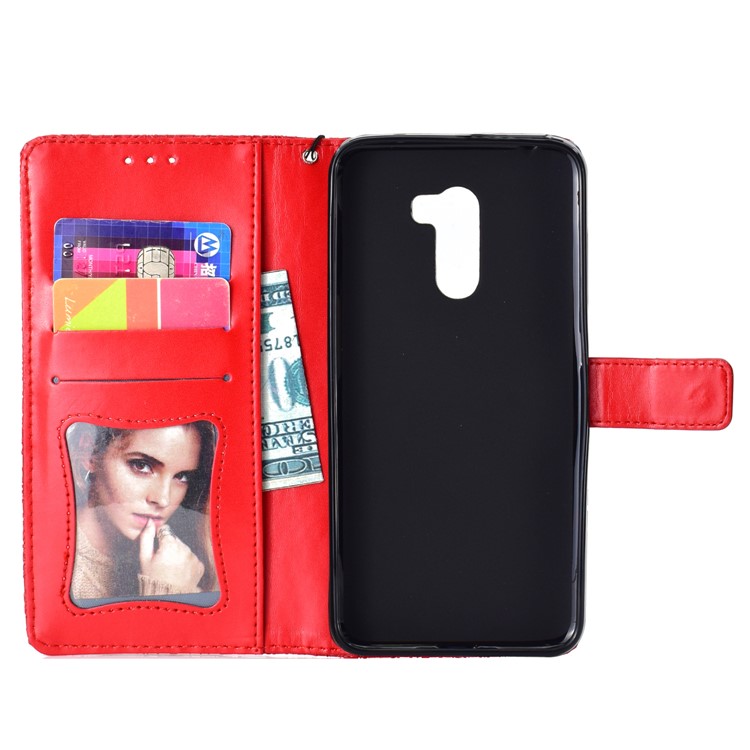 Imprint Leaf Wallet Leather Stand Cover for Xiaomi Pocophone F1 / Poco F1 - Red-4