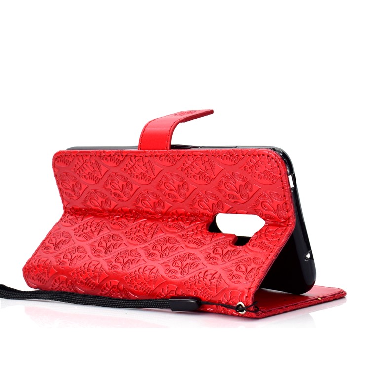 Imprint Leaf Wallet Leather Stand Cover for Xiaomi Pocophone F1 / Poco F1 - Red-5