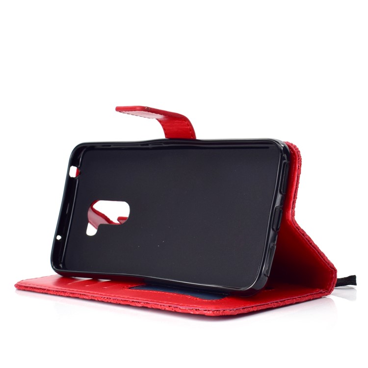 Imprint Leaf Wallet Leather Stand Cover for Xiaomi Pocophone F1 / Poco F1 - Red-6