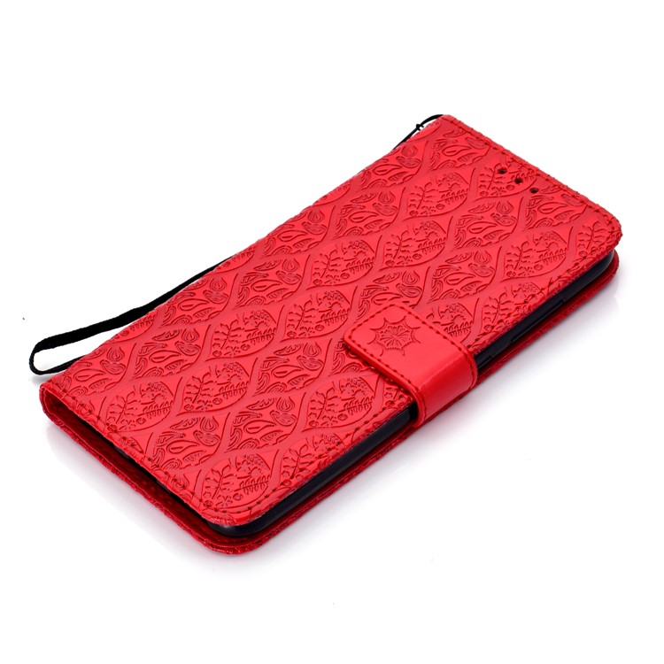 Imprint Leaf Wallet Leather Stand Cover for Xiaomi Pocophone F1 / Poco F1 - Red-7