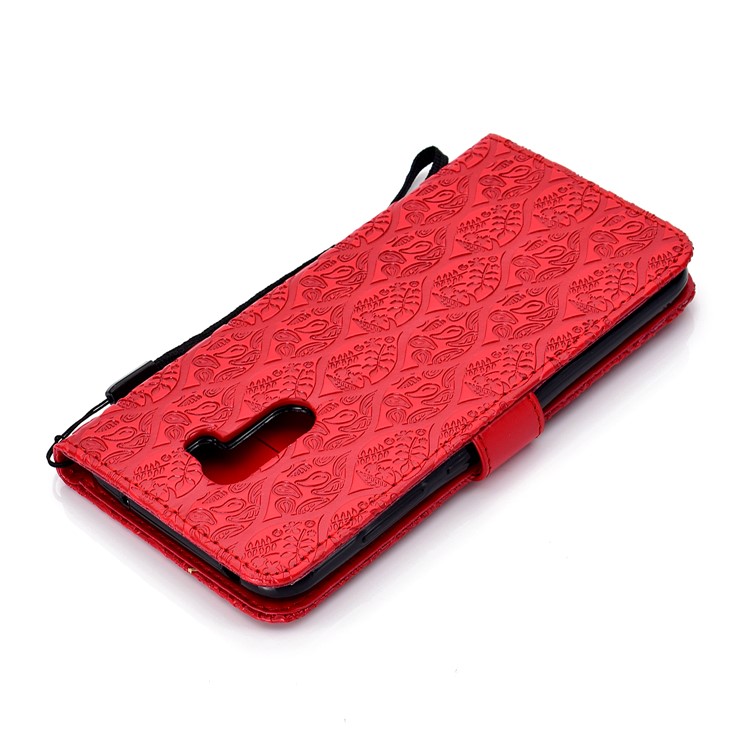 Imprint Leaf Wallet Leather Stand Cover for Xiaomi Pocophone F1 / Poco F1 - Red-8