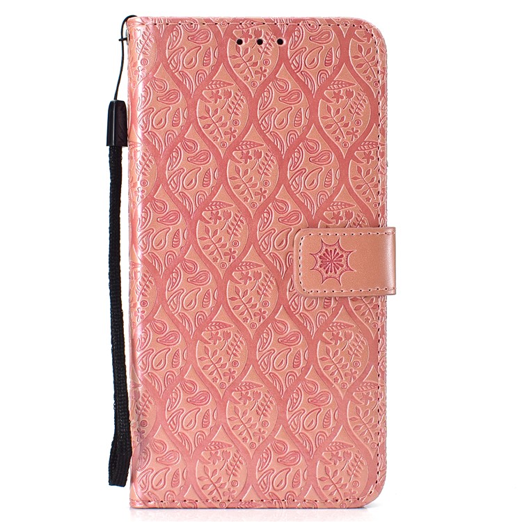 Imprint Leaf Wallet Leather Stand Protection Shell for Xiaomi Pocophone F1 / Poco F1 - Pink-2