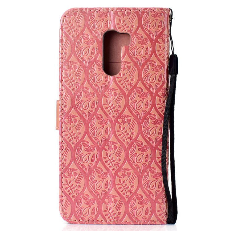 Imprint Leaf Wallet Leather Stand Protection Shell for Xiaomi Pocophone F1 / Poco F1 - Pink-3