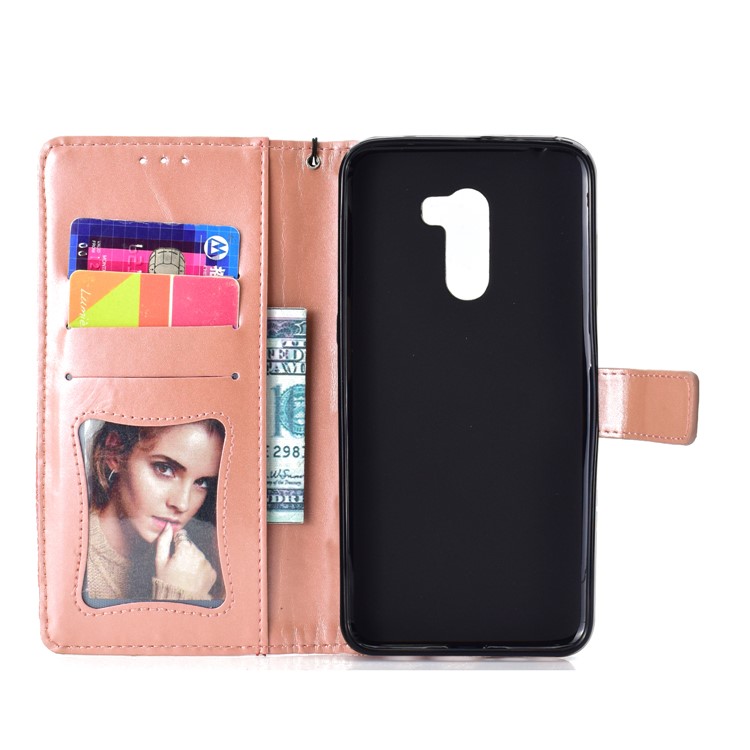 Imprint Leaf Wallet Leather Stand Protection Shell for Xiaomi Pocophone F1 / Poco F1 - Pink-4