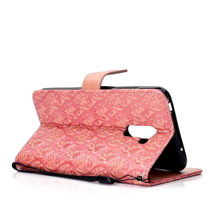 Imprint Leaf Wallet Leather Stand Protection Shell for Xiaomi Pocophone F1 / Poco F1 - Pink-5
