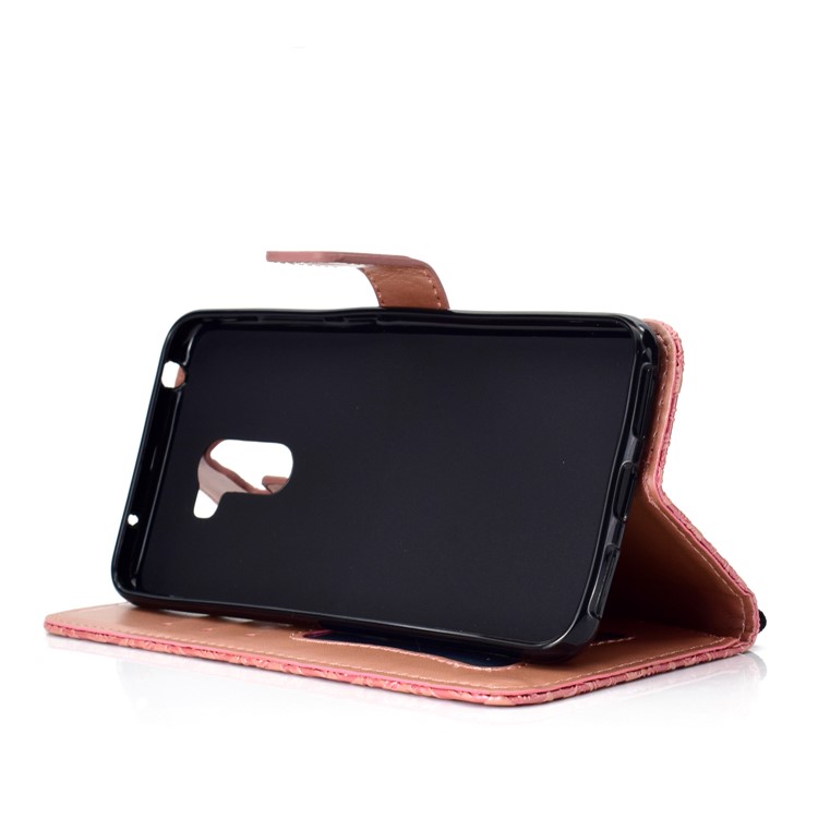 Imprint Leaf Wallet Leather Stand Protection Shell for Xiaomi Pocophone F1 / Poco F1 - Pink-6