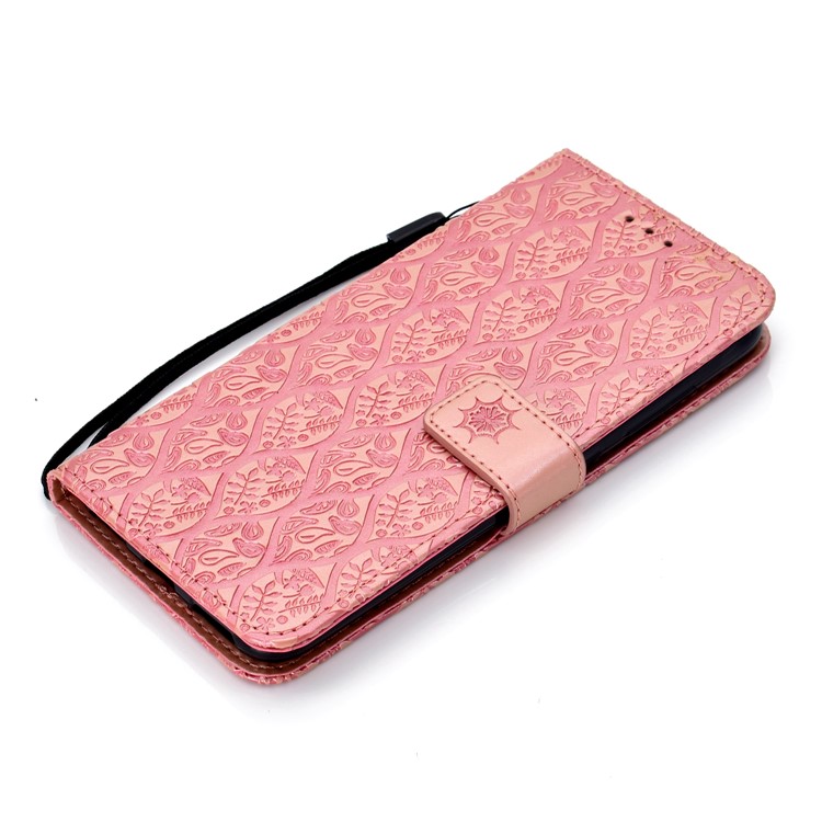 Imprint Leaf Wallet Leather Stand Protection Shell for Xiaomi Pocophone F1 / Poco F1 - Pink-7