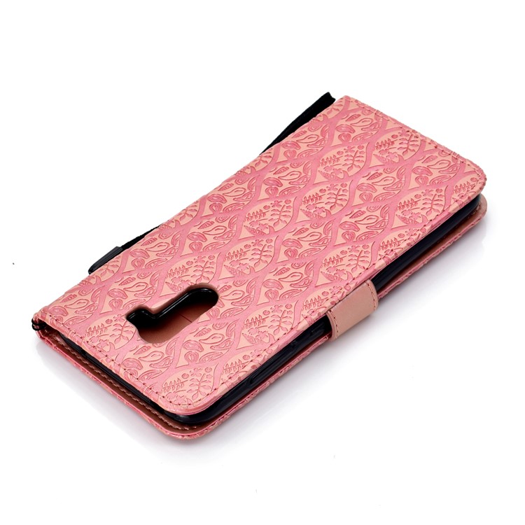 Imprint Leaf Wallet Leather Stand Protection Shell for Xiaomi Pocophone F1 / Poco F1 - Pink-8