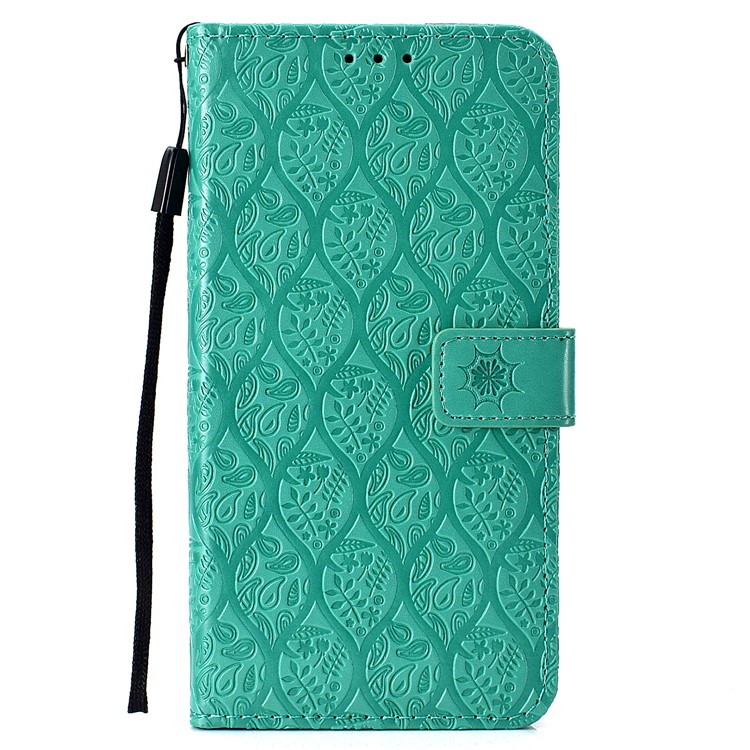 Imprint Leaf Wallet Leather Stand Phone Case for Xiaomi Pocophone F1 / Poco F1 - Cyan-2