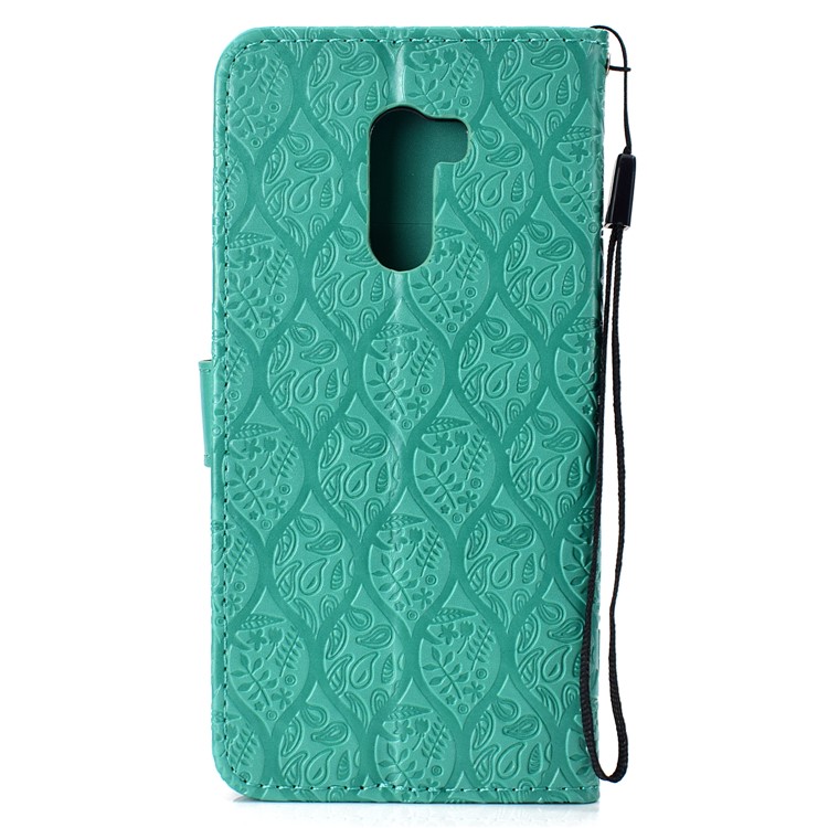 Imprint Leaf Wallet Leather Stand Phone Case for Xiaomi Pocophone F1 / Poco F1 - Cyan-3