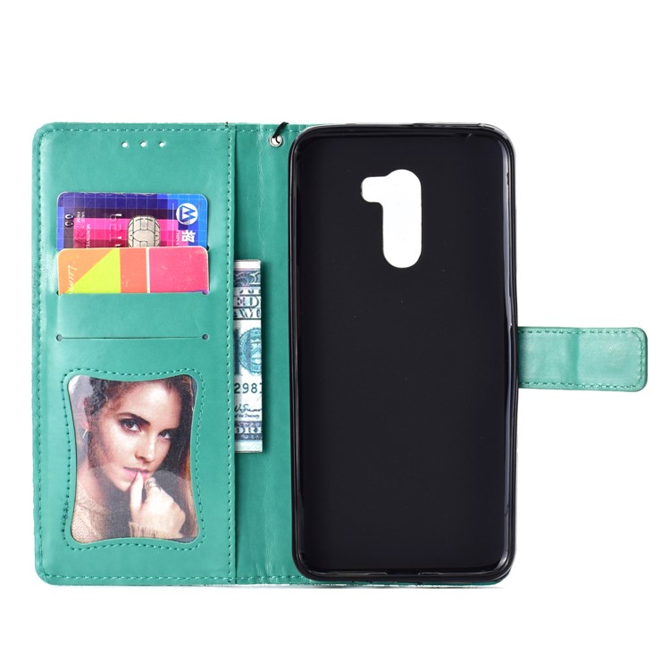 Imprint Leaf Wallet Leather Stand Phone Case for Xiaomi Pocophone F1 / Poco F1 - Cyan-4