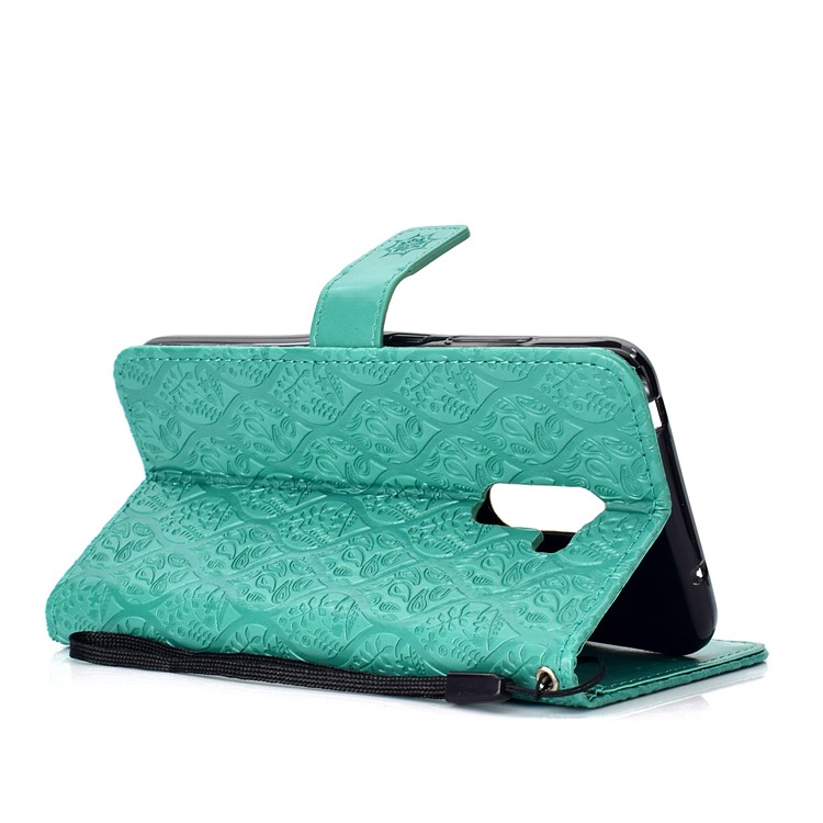 Imprint Leaf Wallet Leather Stand Phone Case for Xiaomi Pocophone F1 / Poco F1 - Cyan-5