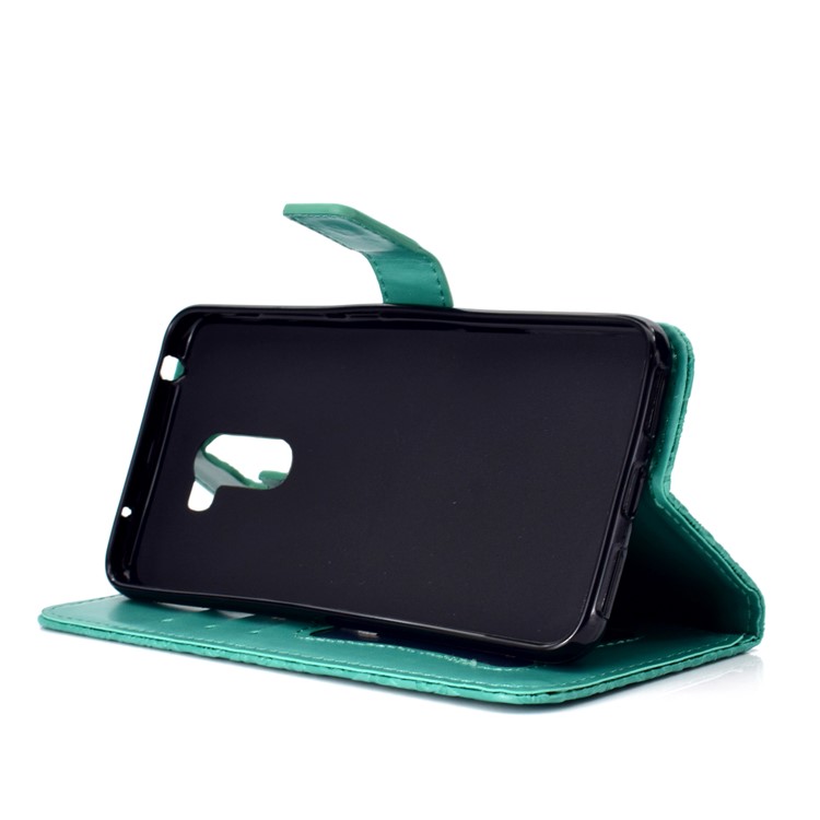 Imprint Leaf Wallet Leather Stand Phone Case for Xiaomi Pocophone F1 / Poco F1 - Cyan-6