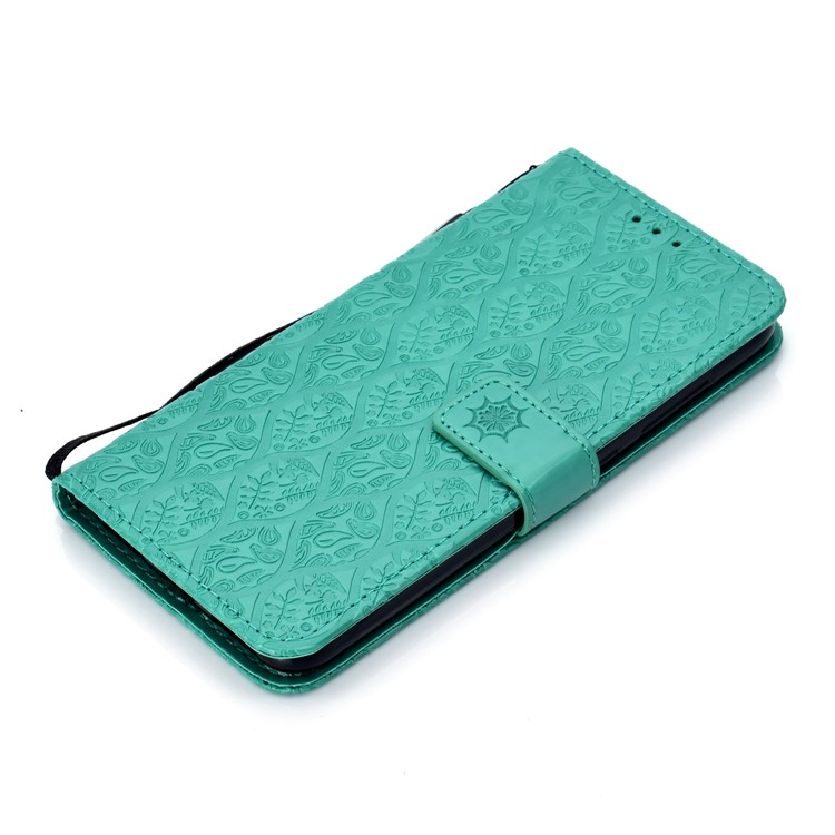 Imprint Leaf Wallet Leather Stand Phone Case for Xiaomi Pocophone F1 / Poco F1 - Cyan-7