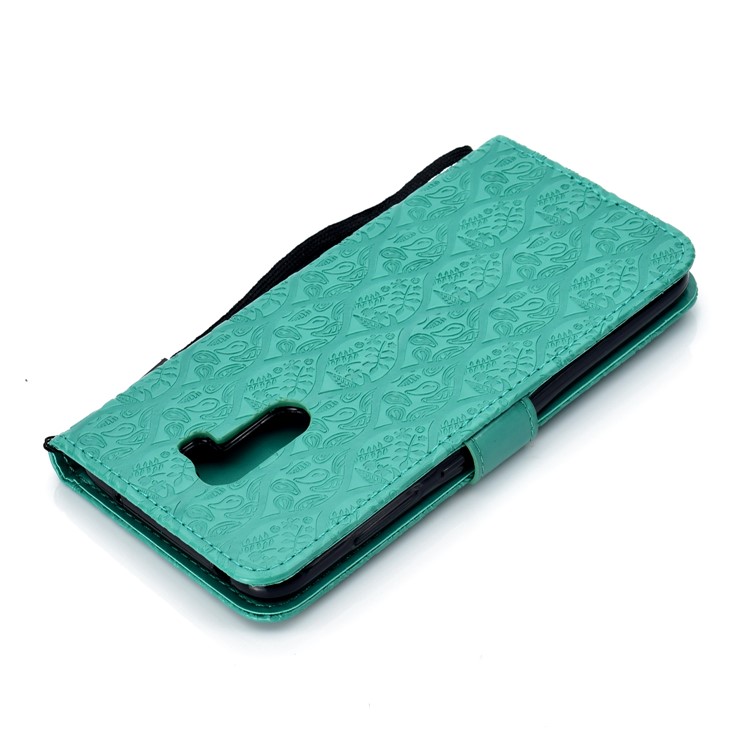 Imprint Leaf Wallet Leather Stand Phone Case for Xiaomi Pocophone F1 / Poco F1 - Cyan-8
