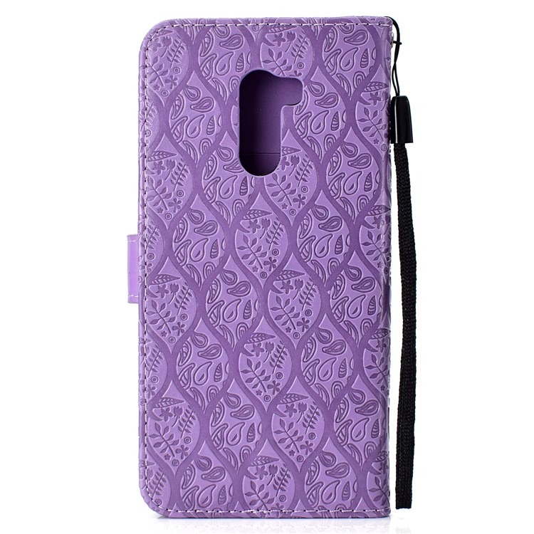 Imprint Leaf Wallet Stand Flip Phone Cover for Xiaomi Pocophone F1 / Poco F1 - Purple-3