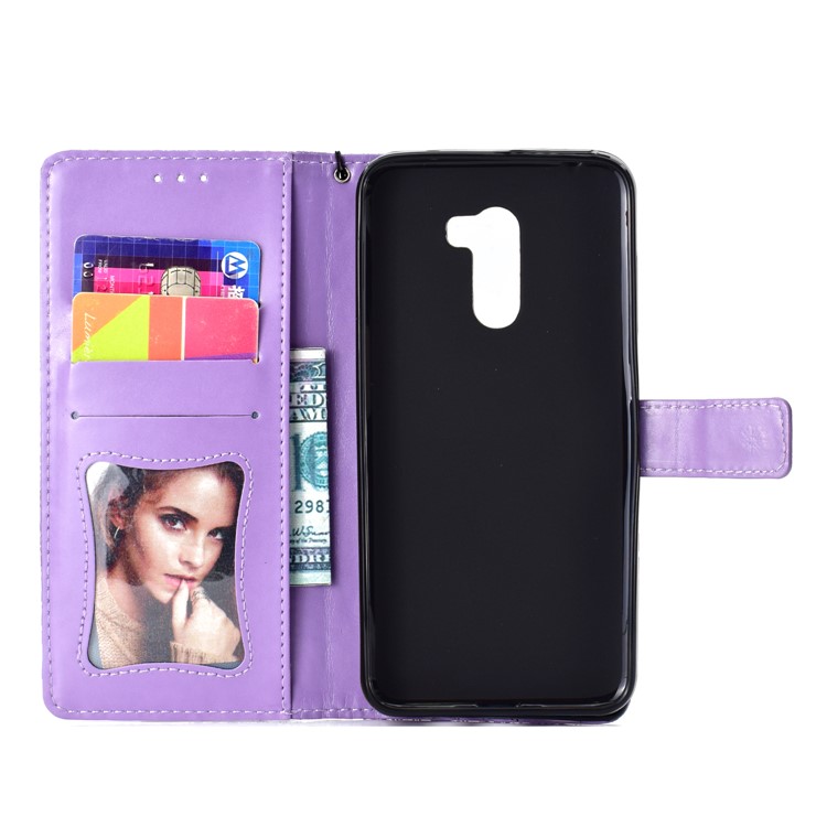 Imprint Leaf Wallet Stand Flip Phone Cover for Xiaomi Pocophone F1 / Poco F1 - Purple-4