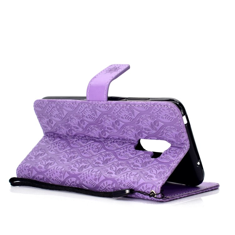 Imprint Leaf Wallet Stand Flip Phone Cover for Xiaomi Pocophone F1 / Poco F1 - Purple-5