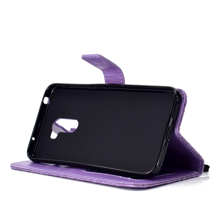 Imprint Leaf Wallet Stand Flip Phone Cover for Xiaomi Pocophone F1 / Poco F1 - Purple-6