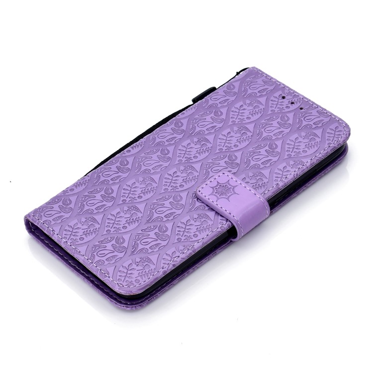 Imprint Leaf Wallet Stand Flip Phone Cover for Xiaomi Pocophone F1 / Poco F1 - Purple-7