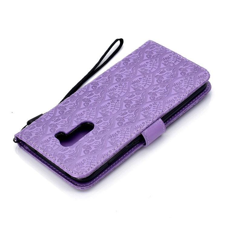 Imprint Leaf Wallet Stand Flip Phone Cover for Xiaomi Pocophone F1 / Poco F1 - Purple-8