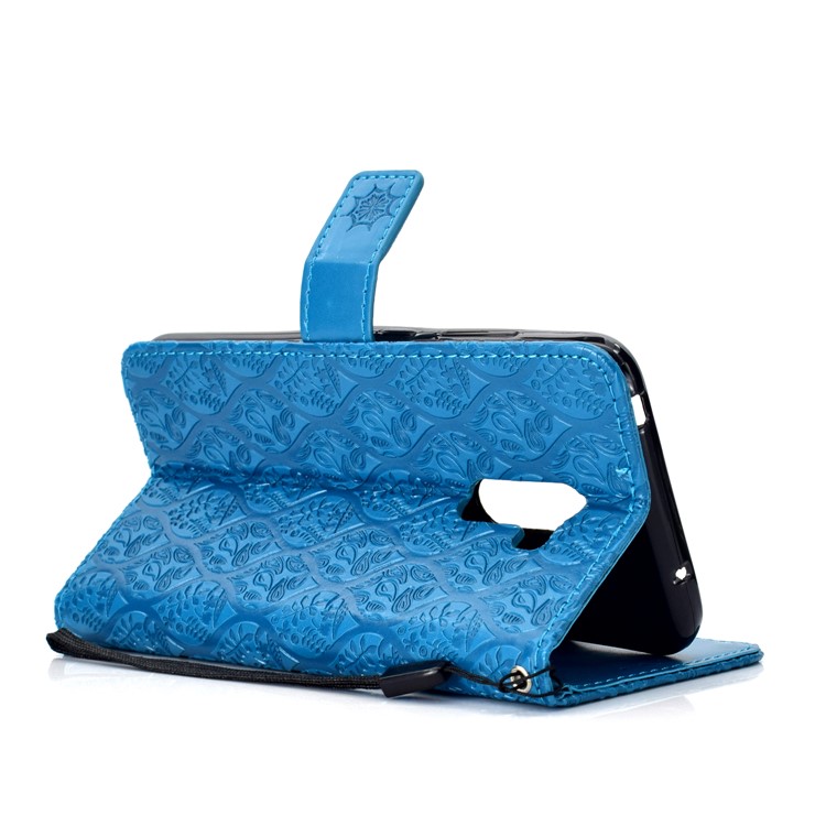 Imprint Leaf Wallet Leather Stand Mobile Casing for Xiaomi Pocophone F1 / Poco F1 - Baby Blue-5