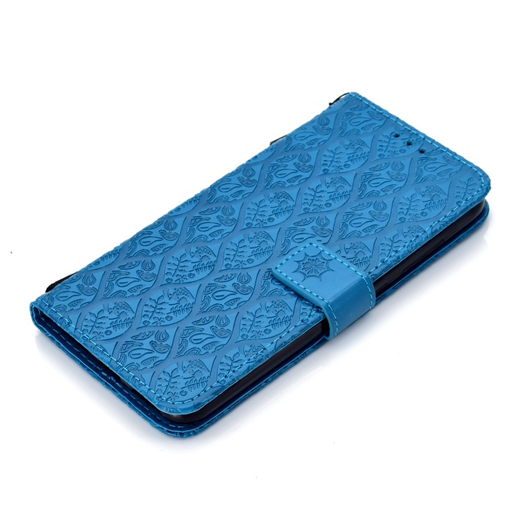 Imprint Leaf Wallet Leather Stand Mobile Casing for Xiaomi Pocophone F1 / Poco F1 - Baby Blue-7