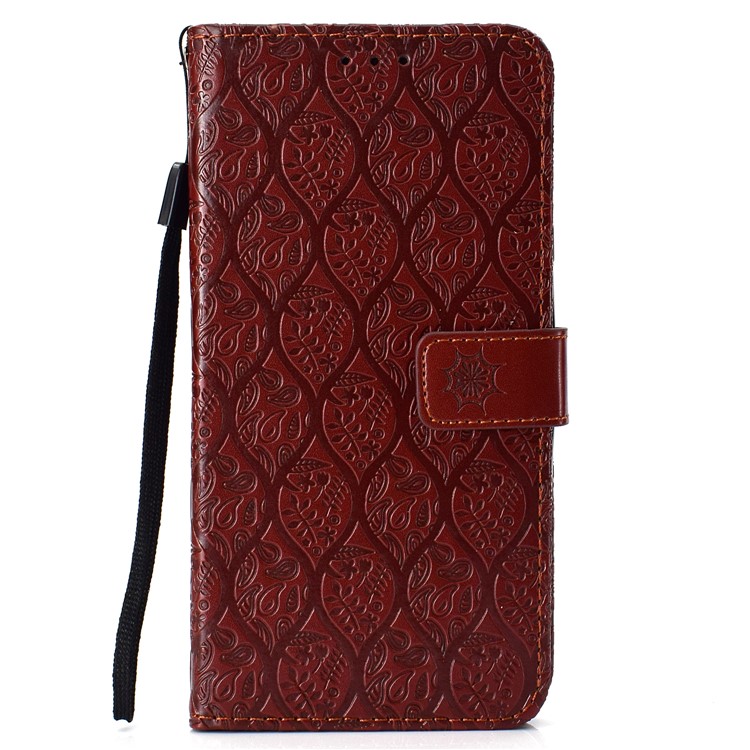 Imprint Leaf Wallet Stand Leather Protective Case for Xiaomi Pocophone F1 / Poco F1 - Brown-2