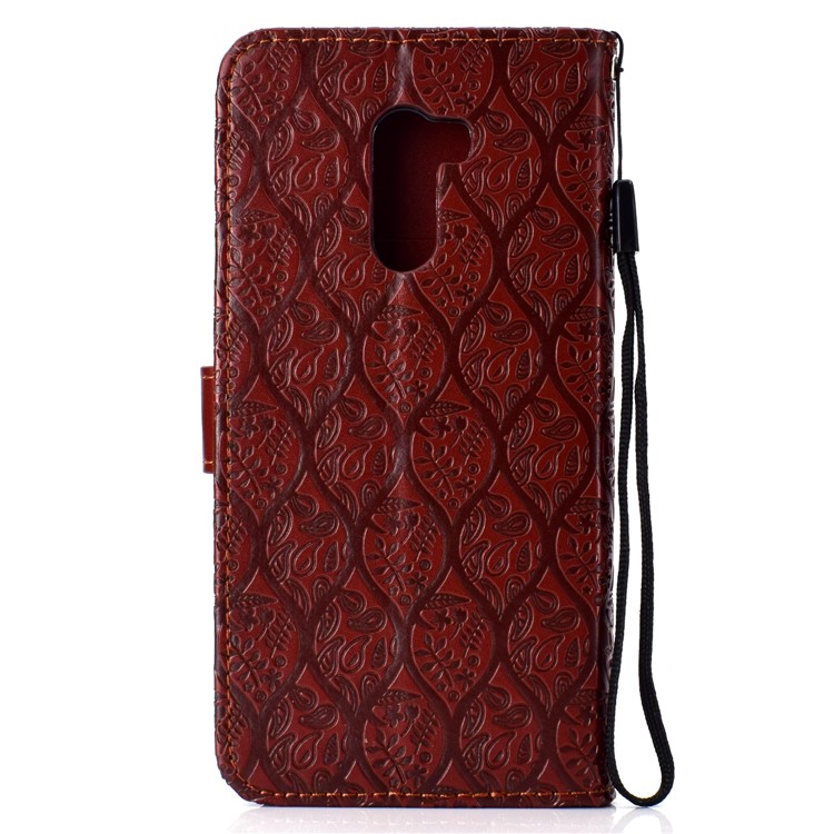 Imprint Leaf Wallet Stand Leather Protective Case for Xiaomi Pocophone F1 / Poco F1 - Brown-3