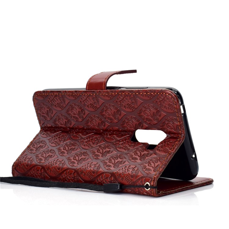 Imprint Leaf Wallet Stand Leather Protective Case for Xiaomi Pocophone F1 / Poco F1 - Brown-5