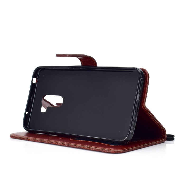 Imprint Leaf Wallet Stand Leather Protective Case for Xiaomi Pocophone F1 / Poco F1 - Brown-6