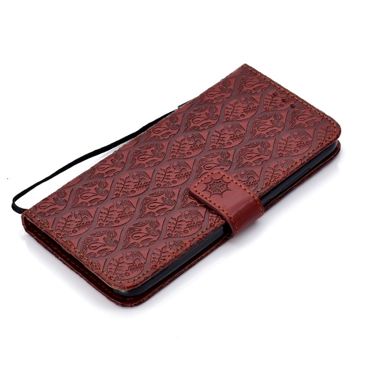 Imprint Leaf Wallet Stand Leather Protective Case for Xiaomi Pocophone F1 / Poco F1 - Brown-7