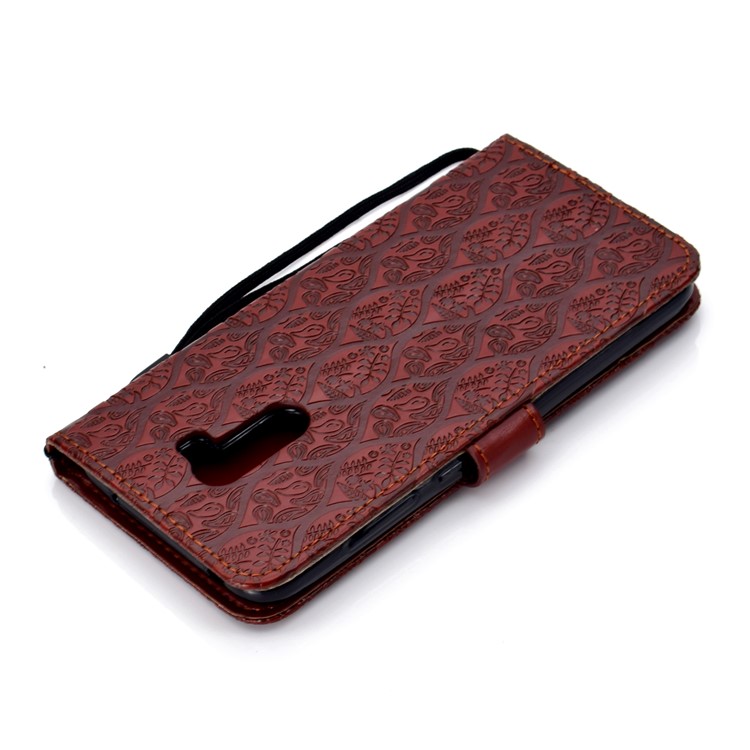 Imprint Leaf Wallet Stand Leather Protective Case for Xiaomi Pocophone F1 / Poco F1 - Brown-8