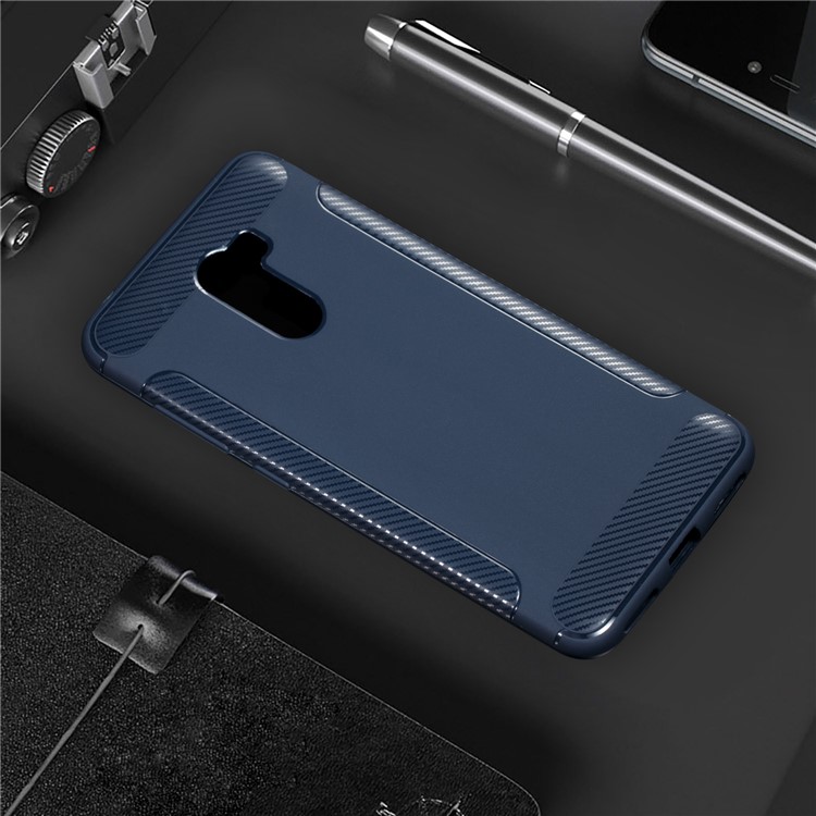 Carbon Fiber Texture Matte TPU Mobile Phone Case Accessory for Xiaomi Pocophone F1 / Poco F1 (India) - Dark Blue-1