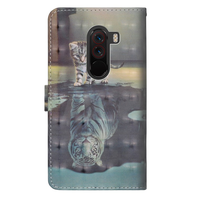 Pattern Printing Stand Leather Wallet Case for Xiaomi Pocophone F1 / Poco F1 in India - Cat and Reflection in Water-5