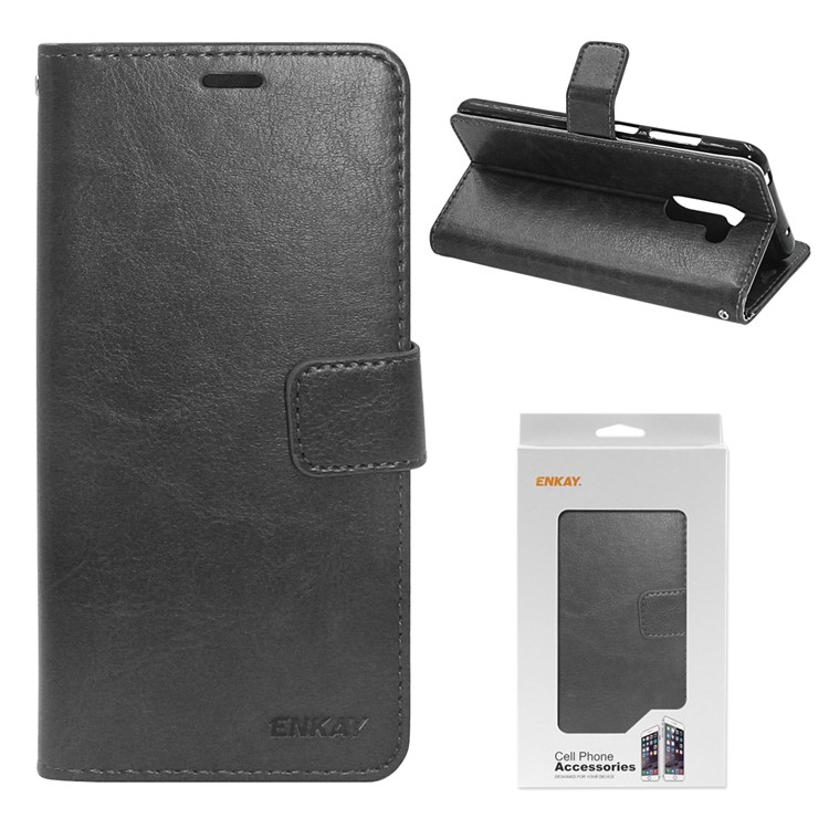 ENKAY Crazy Horse Wallet Leather Stand Case for Xiaomi Pocophone F1 / Poco F1 (India) - Black-1