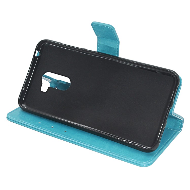ENKAY Crazy Horse Texture Wallet Leather Stand Shell for Xiaomi Pocophone F1 / Poco F1 (India) - Cyan-4