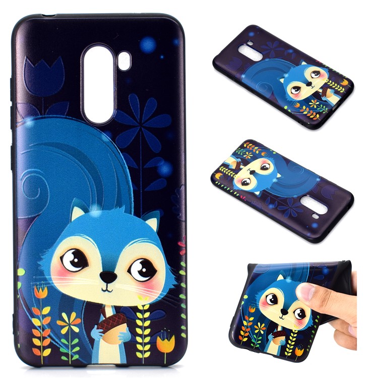 Pattern Printing Embossed Soft TPU Case for Xiaomi Pocophone F1/Poco F1 - Blue Fox-1