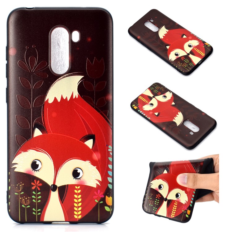 Pattern Printing Embossed TPU Cover Case for Xiaomi Pocophone F1/Poco F1 - Red Fox-1