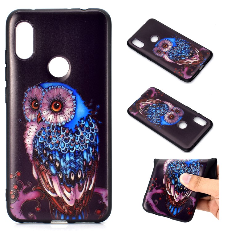 Pattern Printing Embossed TPU Case for Xiaomi Redmi Note 6 Pro - Blue Owl-1