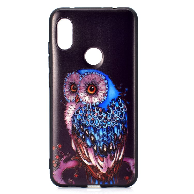 Pattern Printing Embossed TPU Case for Xiaomi Redmi Note 6 Pro - Blue Owl-2