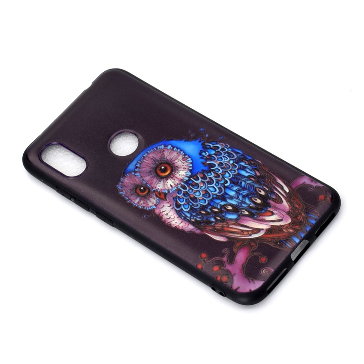 Pattern Printing Embossed TPU Case for Xiaomi Redmi Note 6 Pro - Blue Owl-3