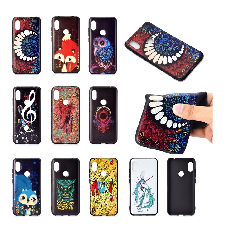 Pattern Printing Embossed TPU Case for Xiaomi Redmi Note 6 Pro - Blue Owl-8