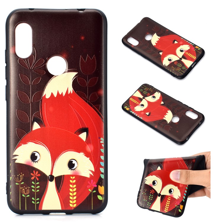 Pattern Printing Embossed TPU Back Case for Xiaomi Redmi Note 6 Pro - Fox-1
