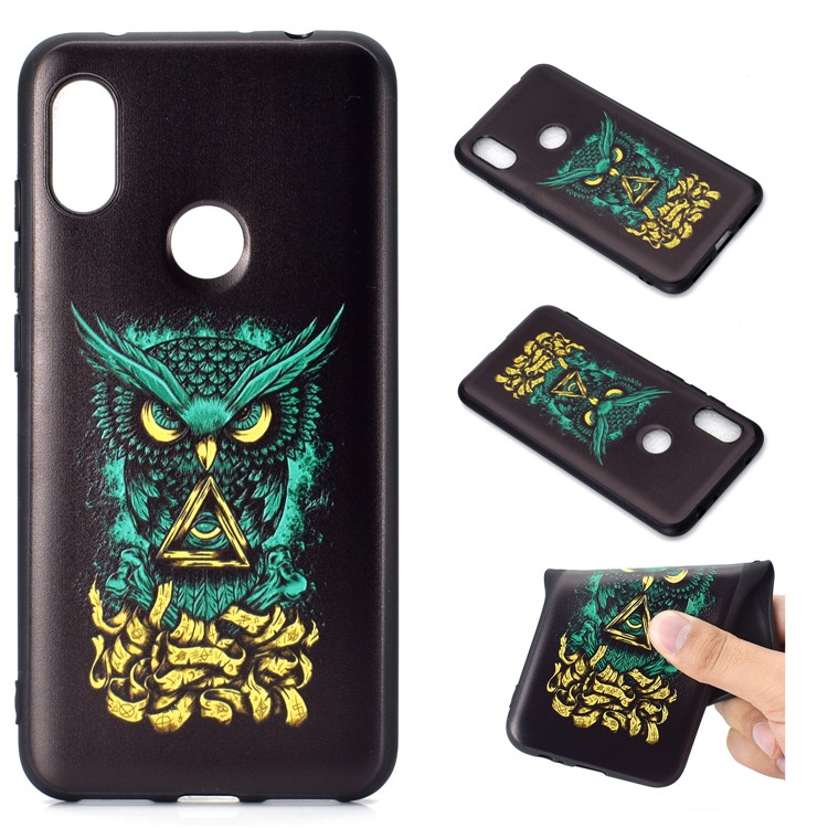 Pattern Printing Embossed TPU Case Phone Shell for Xiaomi Redmi Note 6 Pro - Green Owl-1