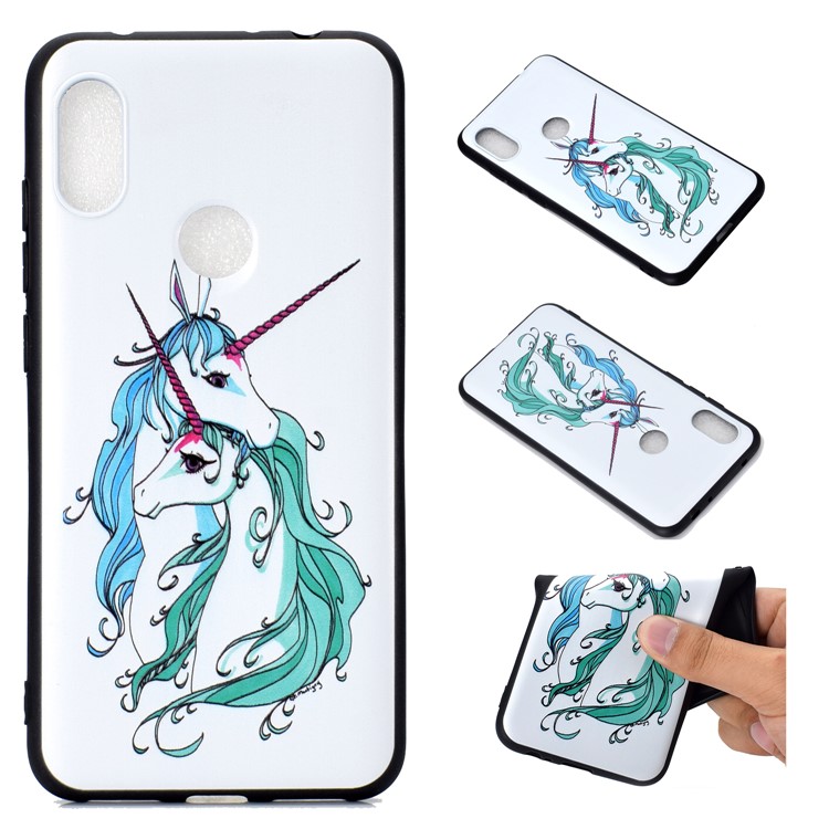 Pattern Printing Embossed TPU Case Phone Cover for Xiaomi Redmi Note 6 Pro - Unicorn-1