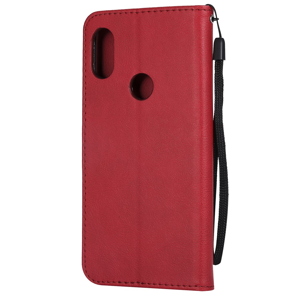 KT Leather Series-2 Color Sólido PU Cubierta de Cuero Para Xiaomi Redmi Note 6 Pro - Rojo-3