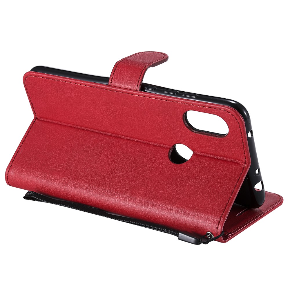 KT Leather Series-2 Color Sólido PU Cubierta de Cuero Para Xiaomi Redmi Note 6 Pro - Rojo-5